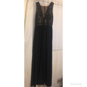 black long dress with lace design